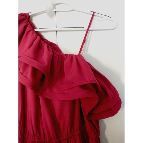 NWT H&M Fuschia Pink One Shoulder Ruffled Hi-Low Dress Women's - Size 10 - Picture 3 of 10